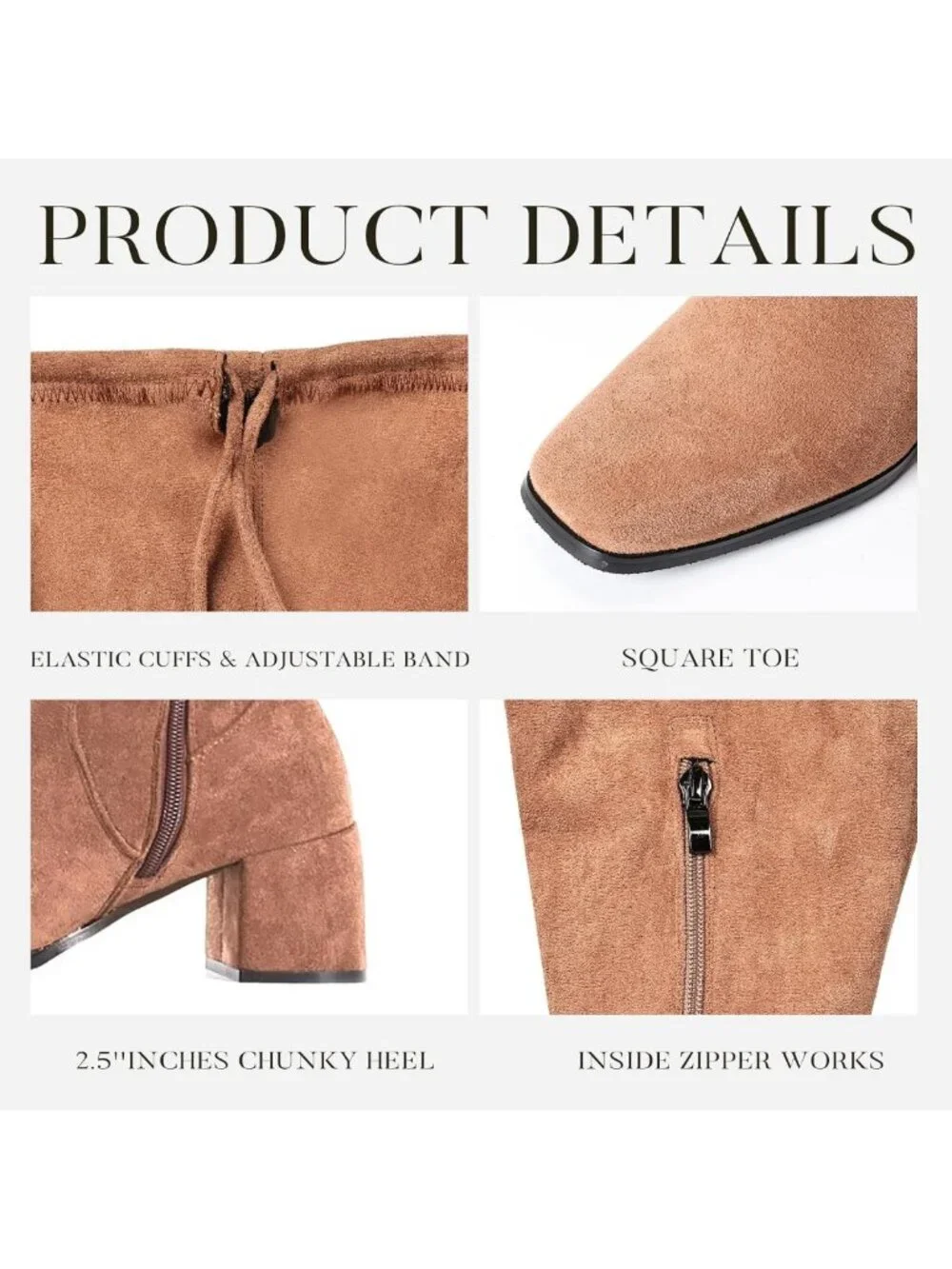 Chic Square Toe 2.5in Thigh High Suede Over the Knee Boots for Women